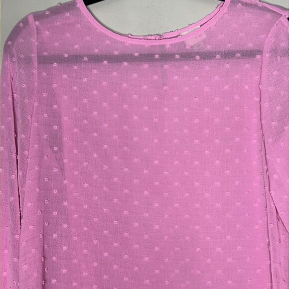 A New Day Pink Swiss Dot Blouse Cold Shoulder Ruffles Long Sleeve XS New - Picture 5 of 10